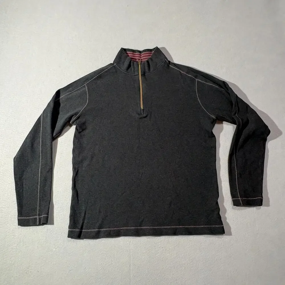 Robert Graham Pullover Mens Medium Gray 1/4 Zip Sweater Contrast Stitch Peru